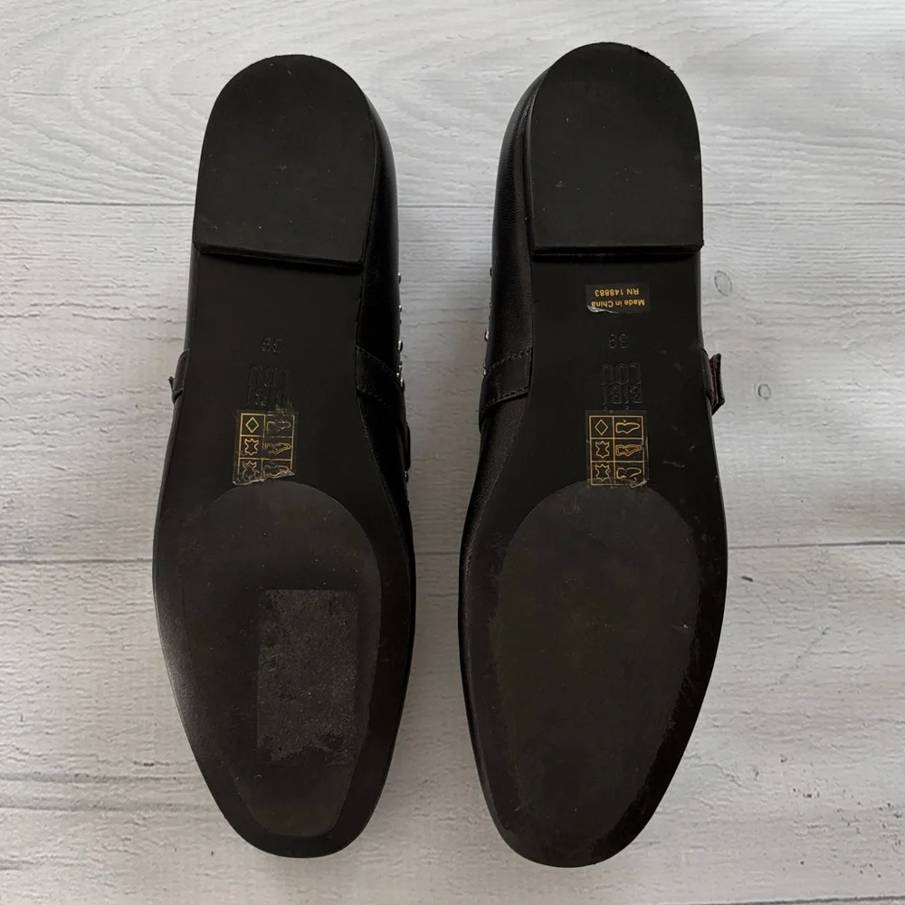 Anthropologie Bibi‎ Lou Studded Mary Jane Ballet Flats Size 39/US 8.5-9 Black